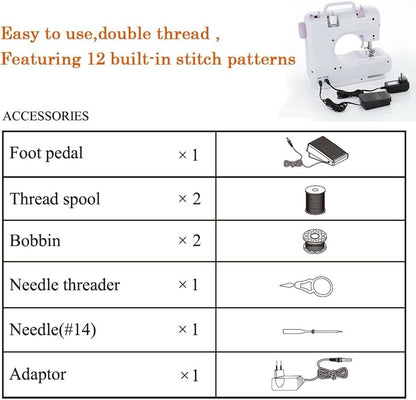New MIFXIN Household Sewing Machine 12 Stitches Mini Size - Lumi and Leo