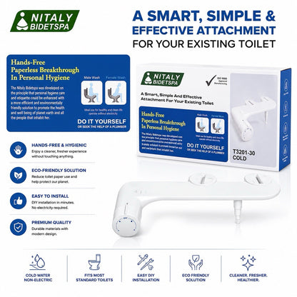 Nitaly BidetSpa T3201-30 Cold Water Bidet Toilet Attachment Non-Electric - Lumi and Leo