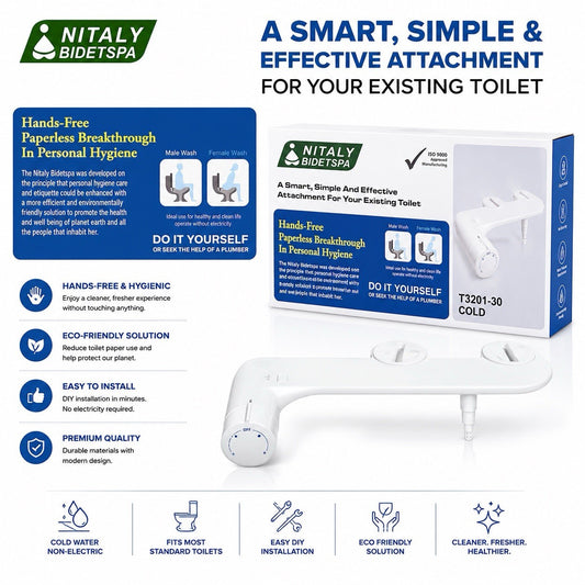 Nitaly BidetSpa T3201-30 Cold Water Bidet Toilet Attachment Non-Electric - Lumi and Leo