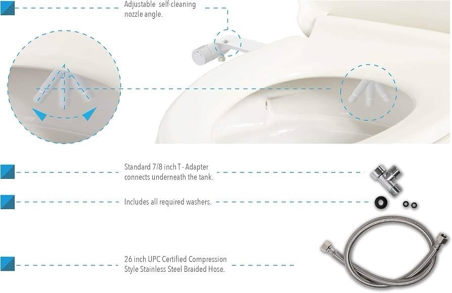 Nitaly BidetSpa T3201-30 Cold Water Bidet Toilet Attachment Non-Electric