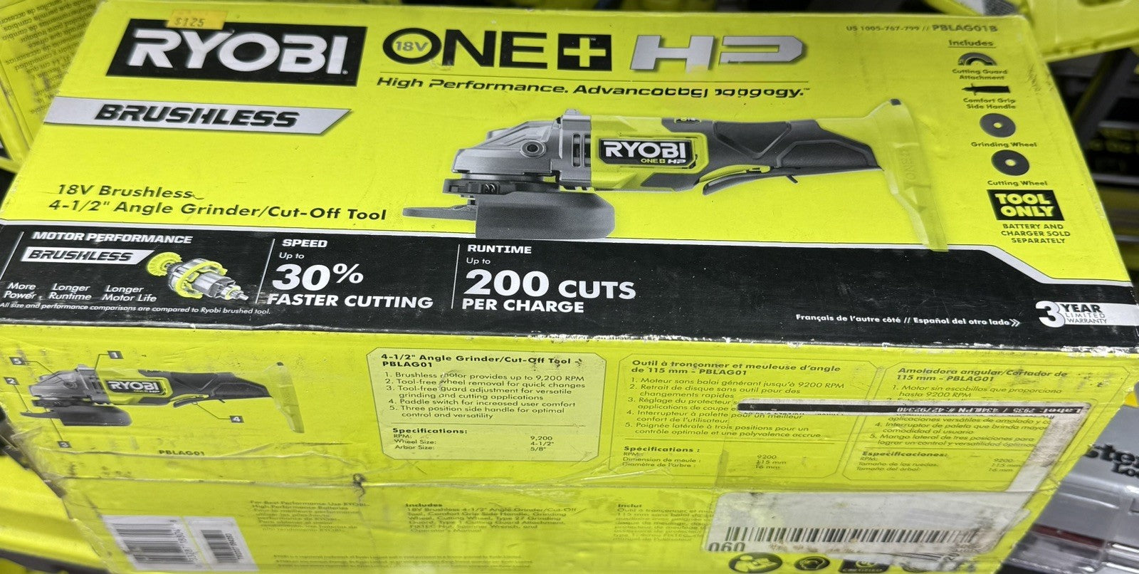 ONE+ HP 18V Brushless Cordless 4-1/2 in. Angle Grinder -  Model PBLAG01B - NEW