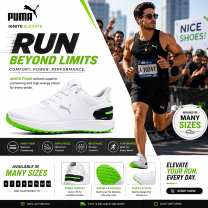 PUMA Ignite Elevate Golf Shoes White Green Multiple Sizes Tell Us Your Size ? - Lumi and Leo