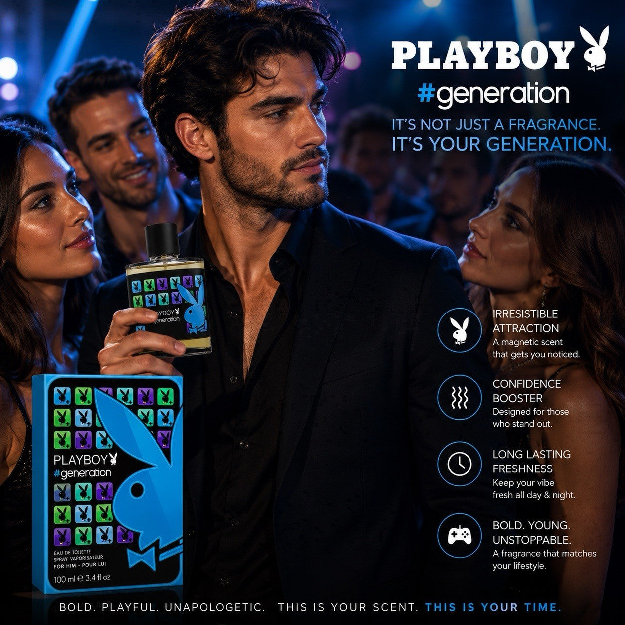 Playboy #Generation Eau De Toilette Spray for Men 100ml 3.4 fl oz New - Lumi and Leo