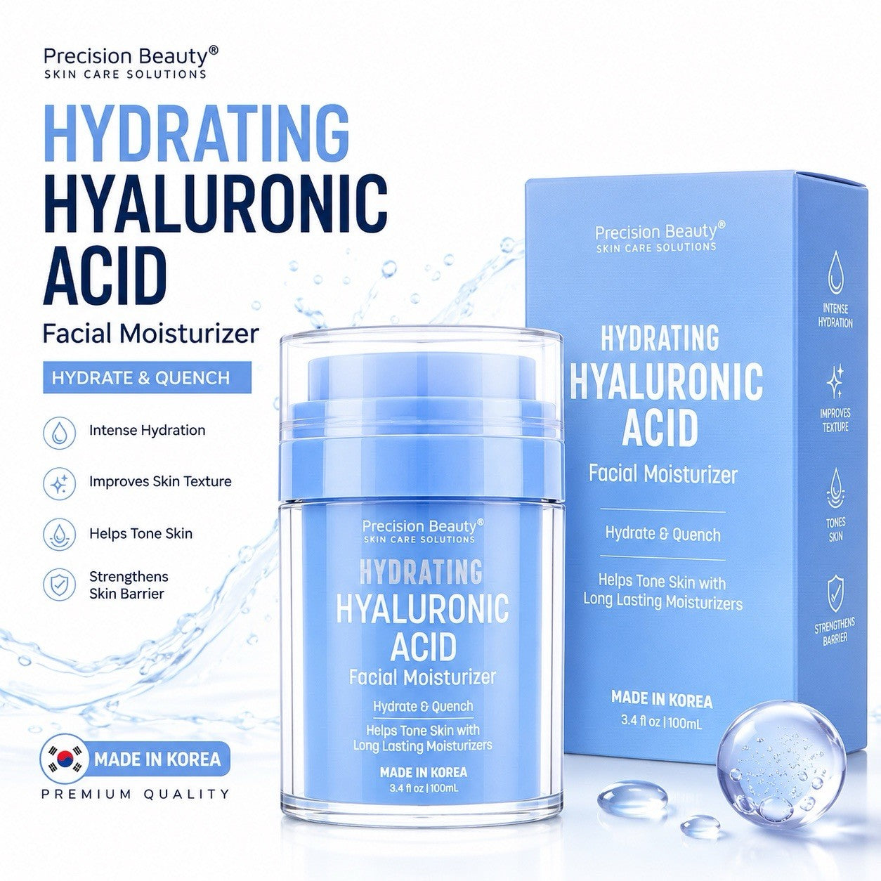 Precision Beauty  Hyaluronic Acid Facial Moisturizer Helps Skin Tone 3.4oz NEW!! - Lumi and Leo