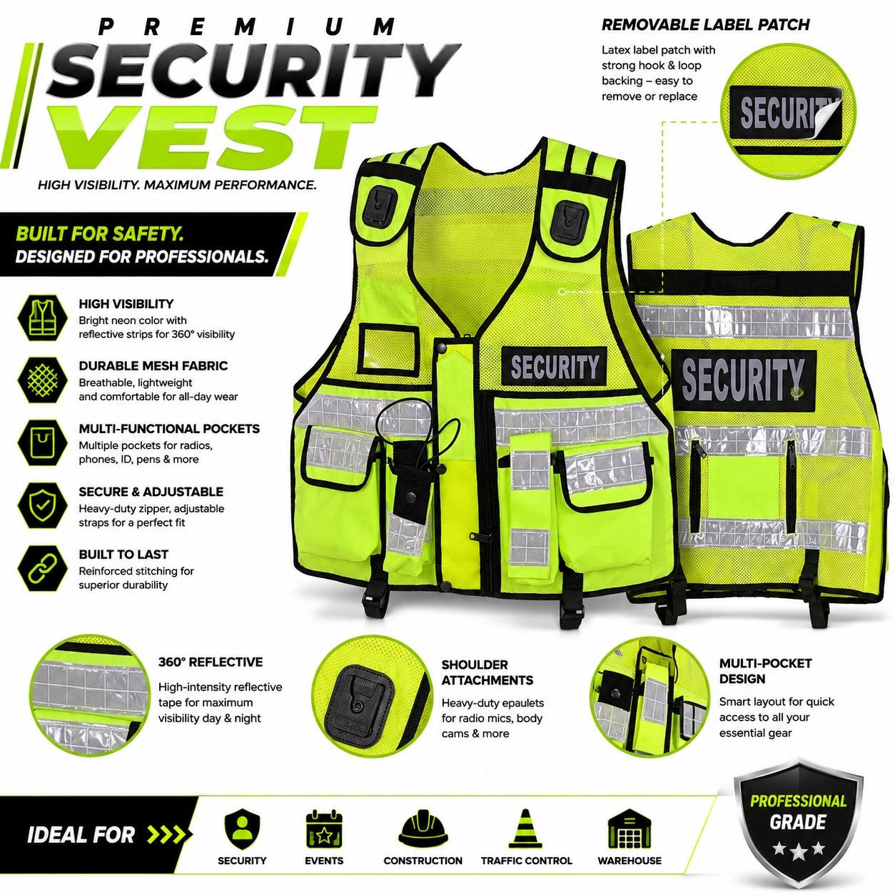 Premium Security Vest High Visibility Reflective Safety Vest