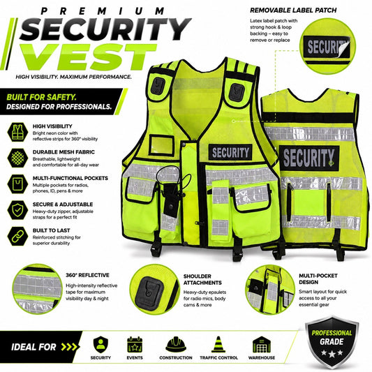 Premium Security Vest High Visibility Reflective Safety Vest - Lumi and Leo