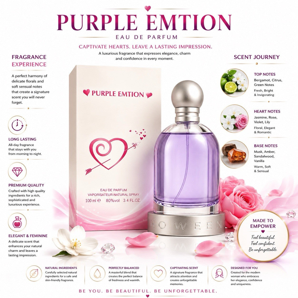 Purple Emtion Eau de Parfum for Women 100ml Long Lasting Fragrance Spray