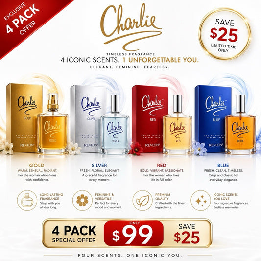 Revlon Charlie Collection 4 Pack EDT 100ml Gold Silver Red Blue for Women - Lumi and Leo