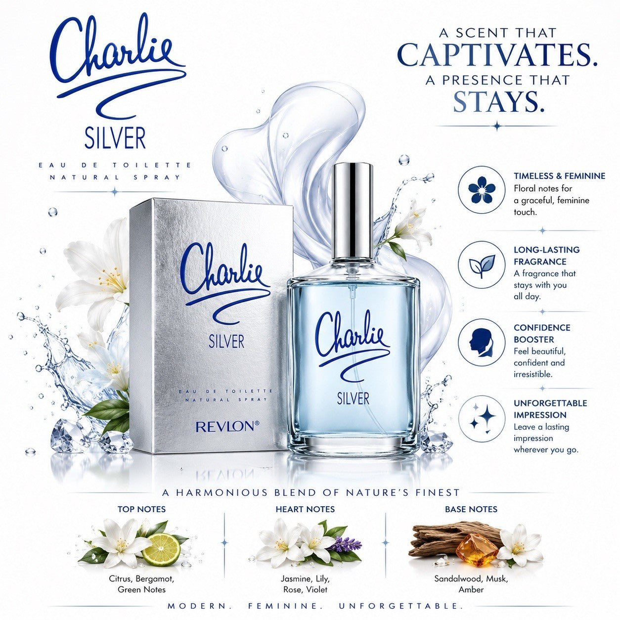 Revlon Charlie Collection 4 Pack EDT 100ml Gold Silver Red Blue for Women
