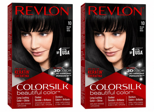 Revlon ColorSilk Hair Color 10 Black Pack of 2 - Lumi and Leo