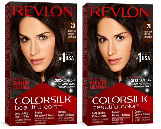 Revlon ColorSilk Hair Color 20 Brown Black Pack of 2 - Lumi and Leo