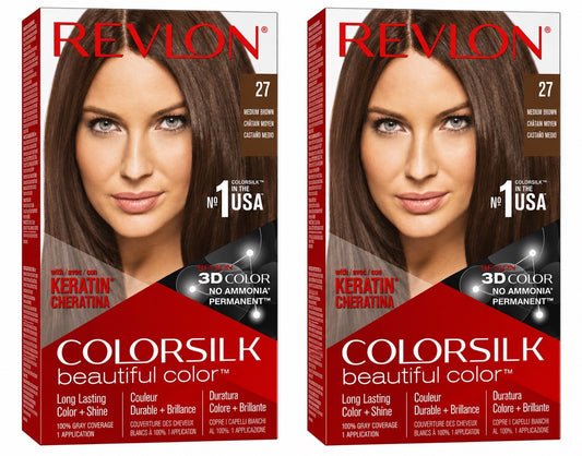 Revlon ColorSilk Hair Color 27 Medium Brown Permanent Hair Dye Pack of 2 - Lumi and Leo
