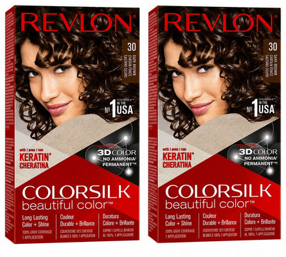 Revlon ColorSilk Hair Color 30 Dark Brown Permanent Hair Dye Pack of 2 - Lumi and Leo