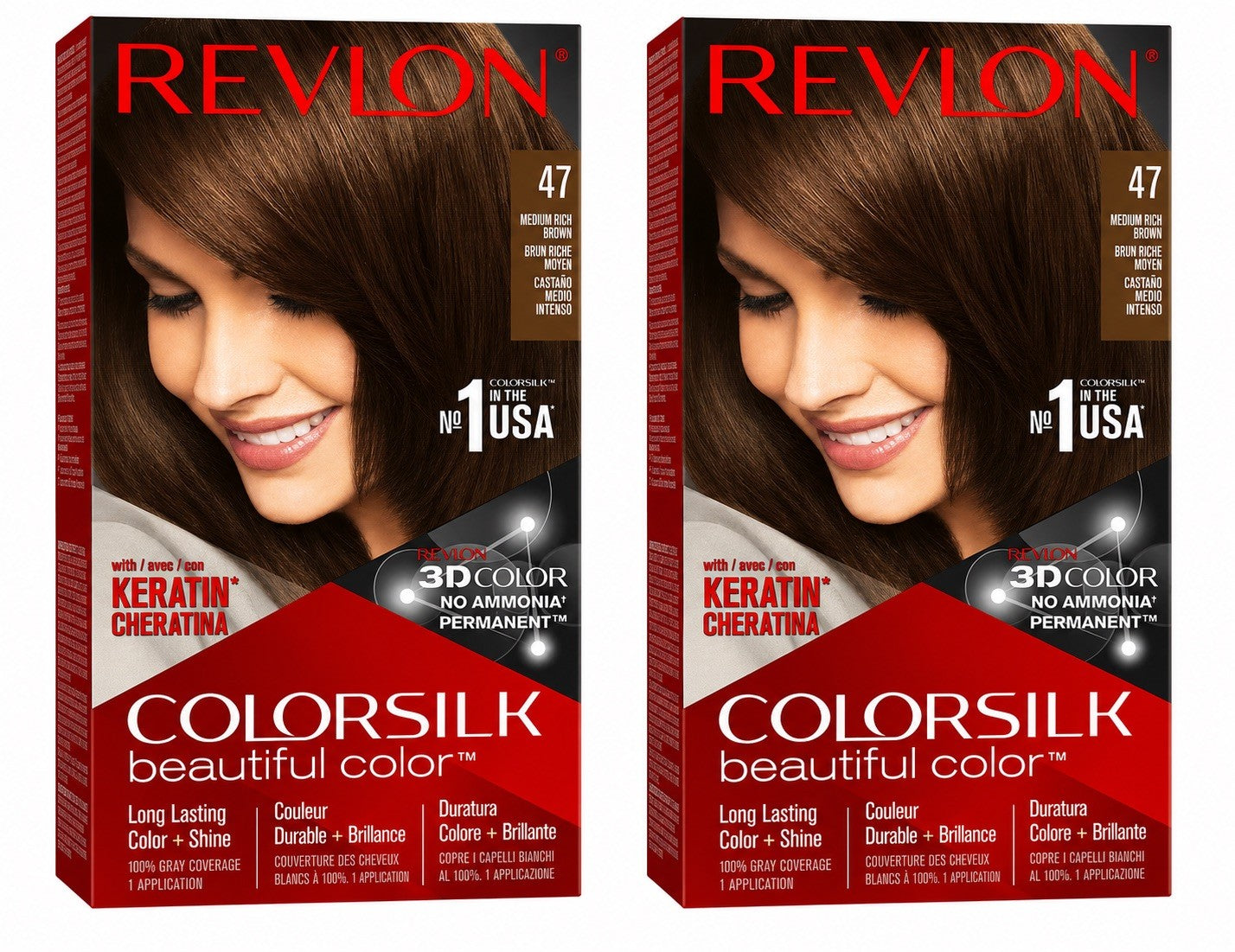 Revlon ColorSilk Hair Color 47 Medium Rich Brown Pack of 2 - Lumi and Leo