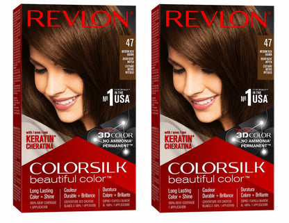 Revlon ColorSilk Hair Color 47 Medium Rich Brown Pack of 2 - Lumi and Leo