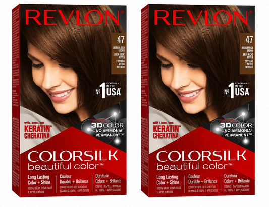 Revlon ColorSilk Hair Color 47 Medium Rich Brown Pack of 2 - Lumi and Leo