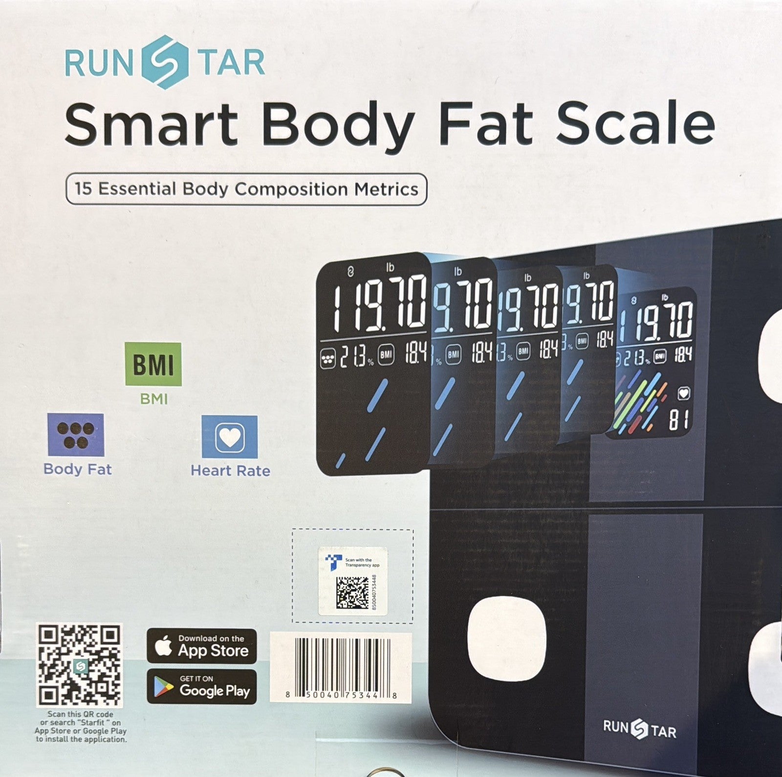 Runstar Smart Scale for Body Weight and Fat Percentage, High Large, Black
