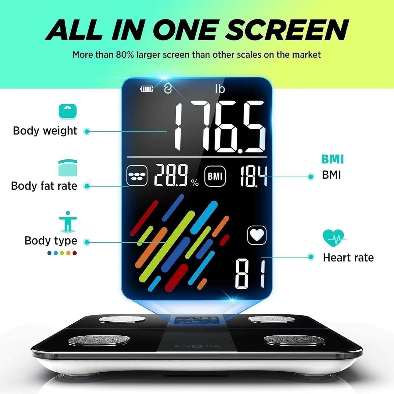 Runstar Smart Scale for Body Weight and Fat Percentage, High Large, Black