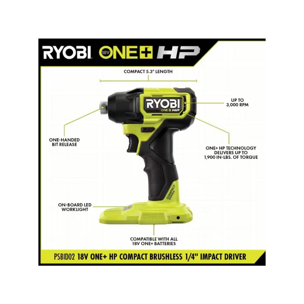 Ryobi One+ HP 18V Cordless Impact Driver Kit - Lumi and Leo