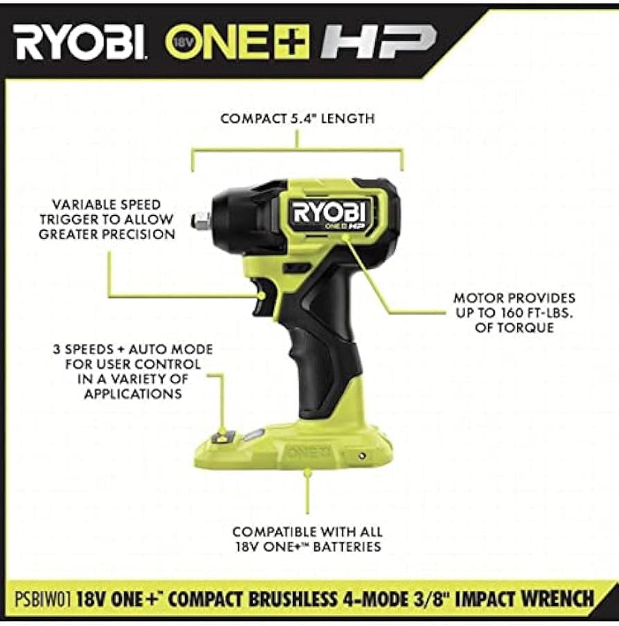 Ryobi P262 HP 18V Brushless Cordless 4-Mode 1/2 in. Impact Wrench Tool Only NEW - Lumi and Leo