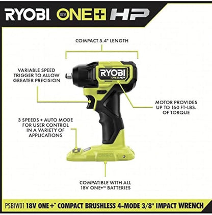Ryobi P262 HP 18V Brushless Cordless 4-Mode 1/2 in. Impact Wrench Tool Only NEW - Lumi and Leo