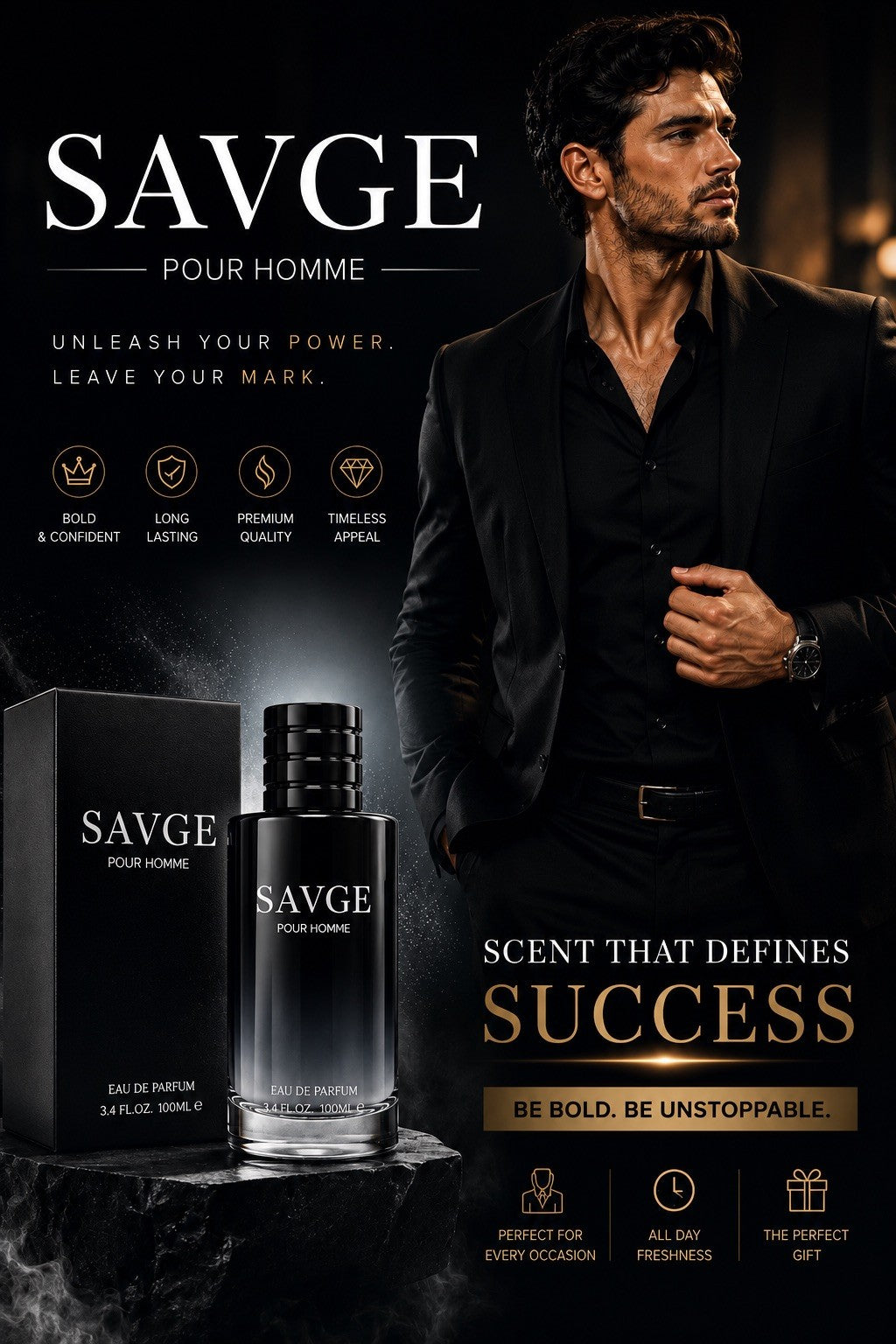 SAVGE Pour Homme Eau de Parfum 100ml Men's Long Lasting Fragrance Spray - Lumi and Leo