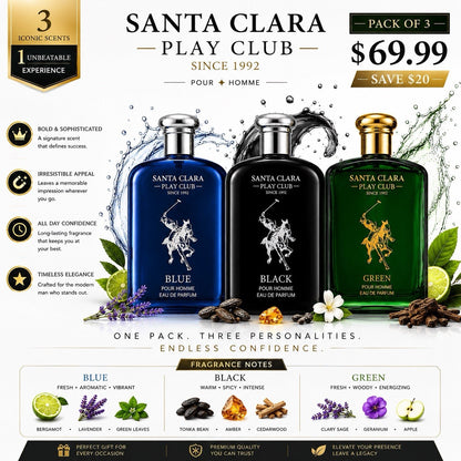 Santa Clara Play Club 3 Pack Blue Black Green EDP 100ml Men Perfume Set - Lumi and Leo