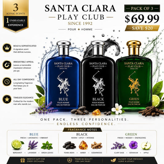 Santa Clara Play Club 3 Pack Blue Black Green EDP 100ml Men Perfume Set - Lumi and Leo