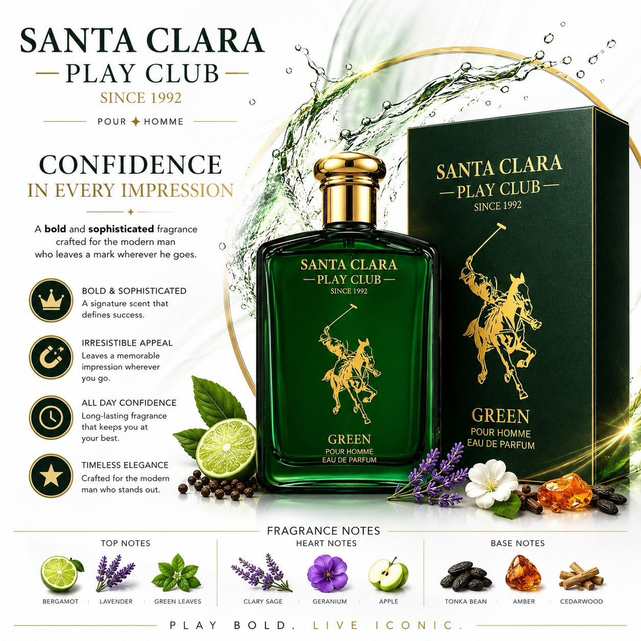 Santa Clara Play Club 3 Pack Blue Black Green EDP 100ml Men Perfume Set