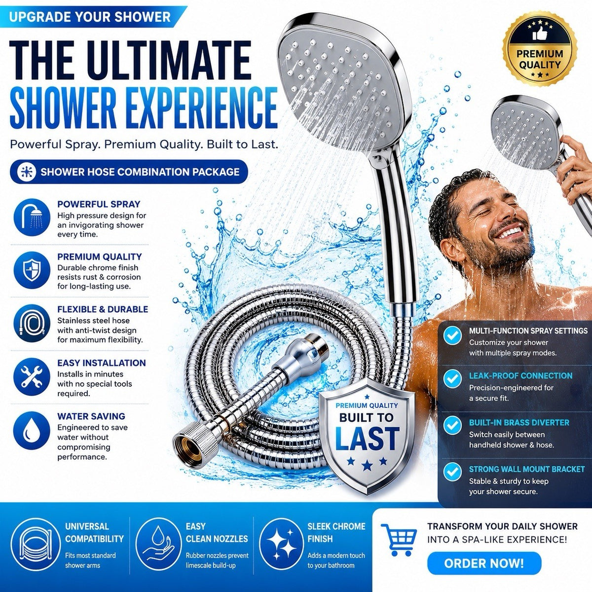 Senior Sanitary Wares Handheld Shower Head Hose Holder Chrome X6222018 - Lumi and Leo