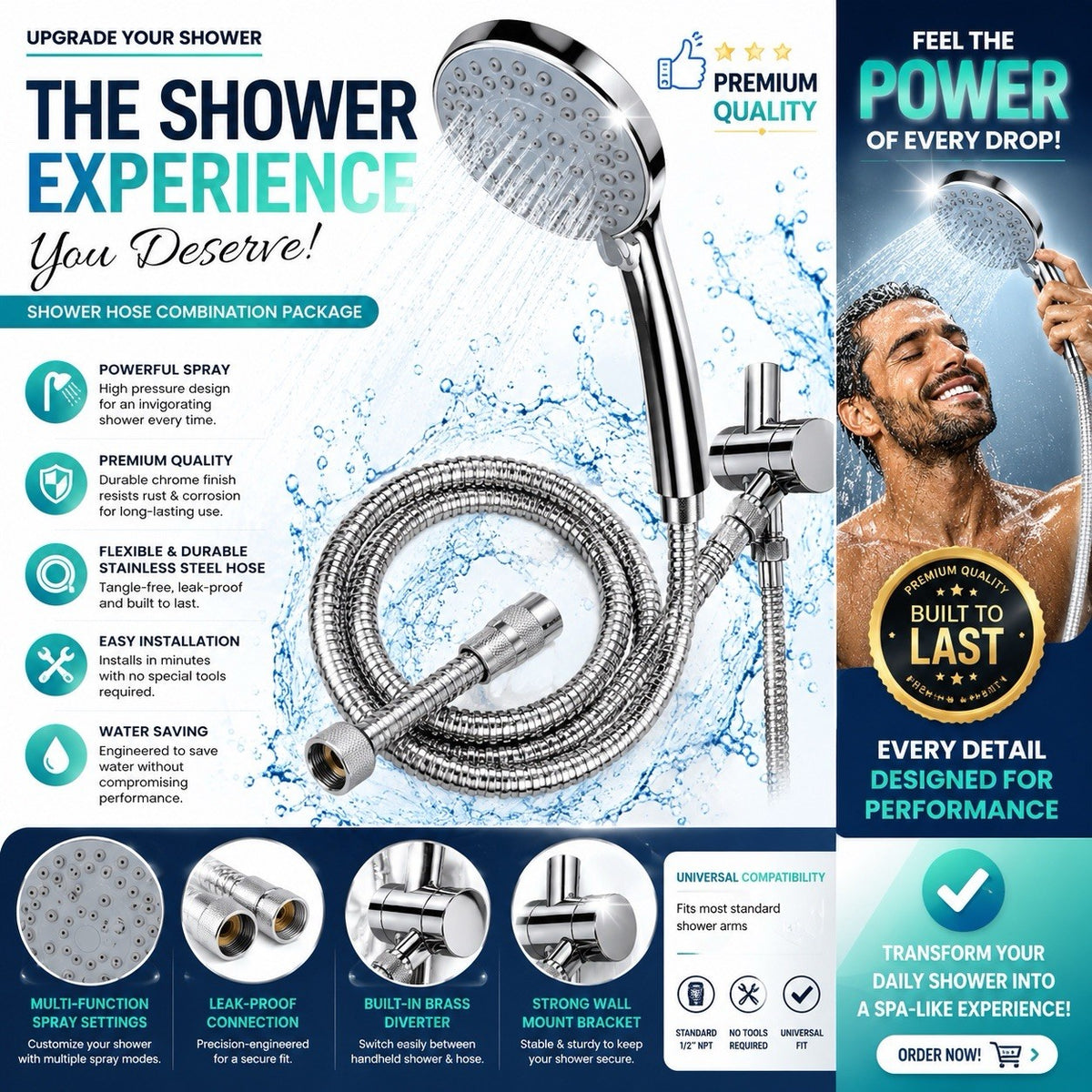 Senior Sanitary Wares Handheld Shower Head Hose Holder Chrome X6222020 - Lumi and Leo