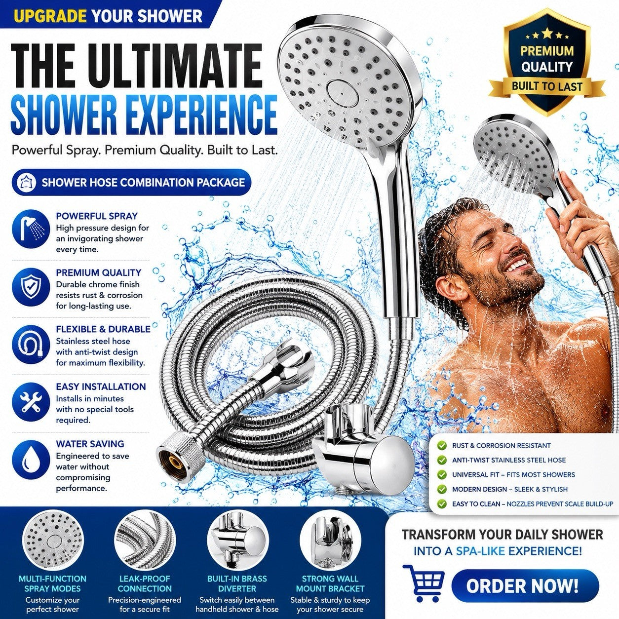 Senior Sanitary Wares Handheld Shower Head Hose Holder Chrome X6222027