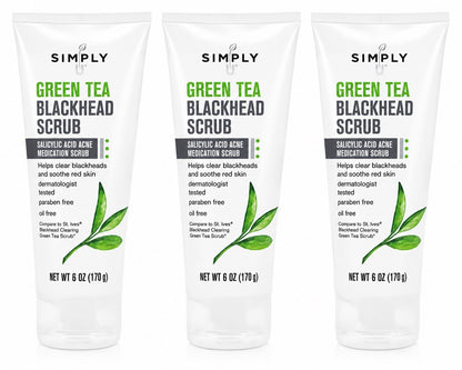 Simply U Green Tea Blackhead Scrub 6oz Salicylic Acid Acne Face Scrub 3 Pack - Lumi and Leo