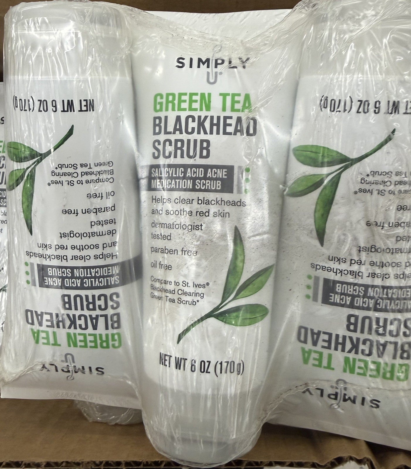 Simply U Green Tea Blackhead Scrub 6oz Salicylic Acid Acne Face Scrub 3 Pack - Lumi and Leo
