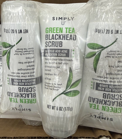Simply U Green Tea Blackhead Scrub 6oz Salicylic Acid Acne Face Scrub 3 Pack - Lumi and Leo