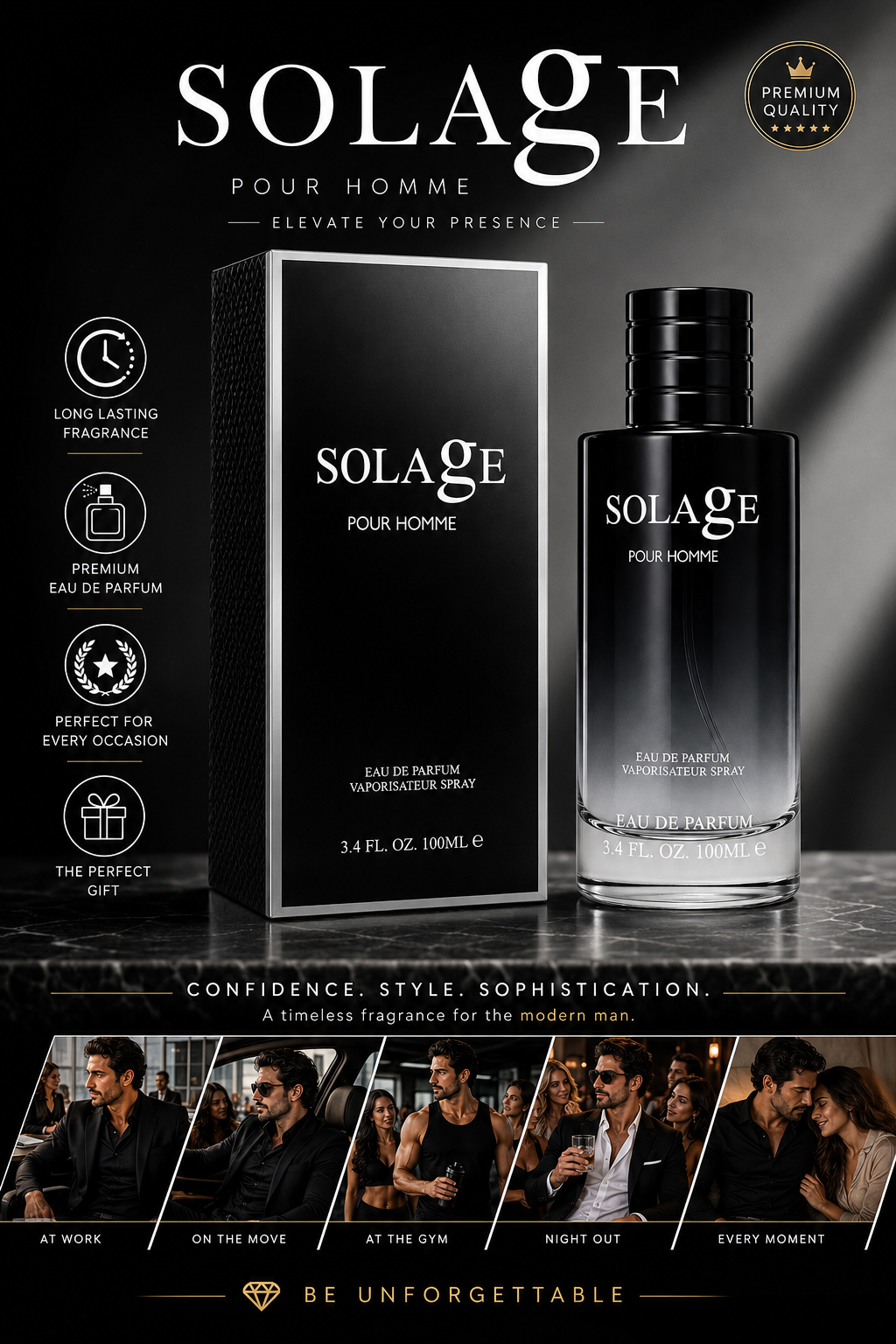 Solage Pour Homme Eau De Parfum 100ml Men's Fragrance Long Lasting Cologne Premi