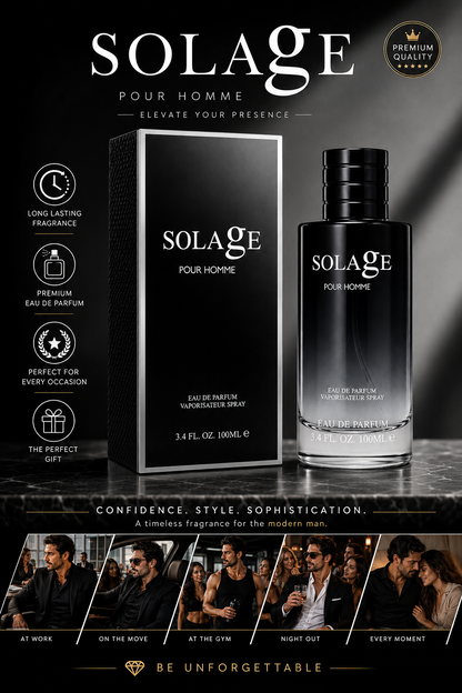 Solage Pour Homme Eau De Parfum 100ml Men's Fragrance Long Lasting Cologne Premi - Lumi and Leo