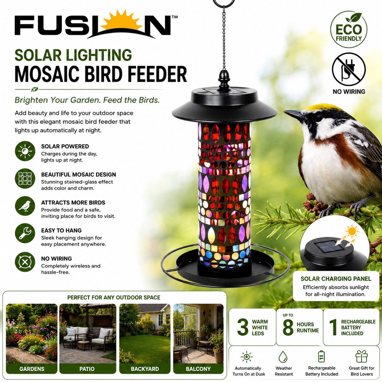 Solar Bird Feeder for Outdoors Hanging Hummingbird Feeders Wild Bird Feeder