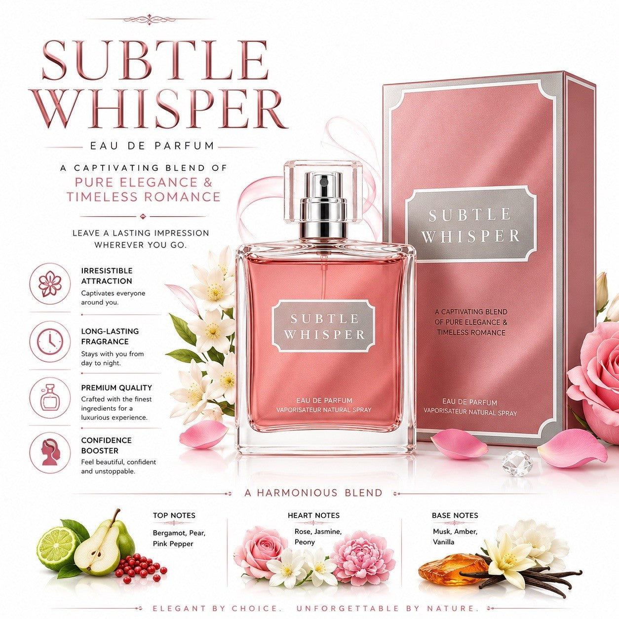 Subtle Whisper Eau de Parfum for Women 100ml Long Lasting Floral Fragrance - Lumi and Leo