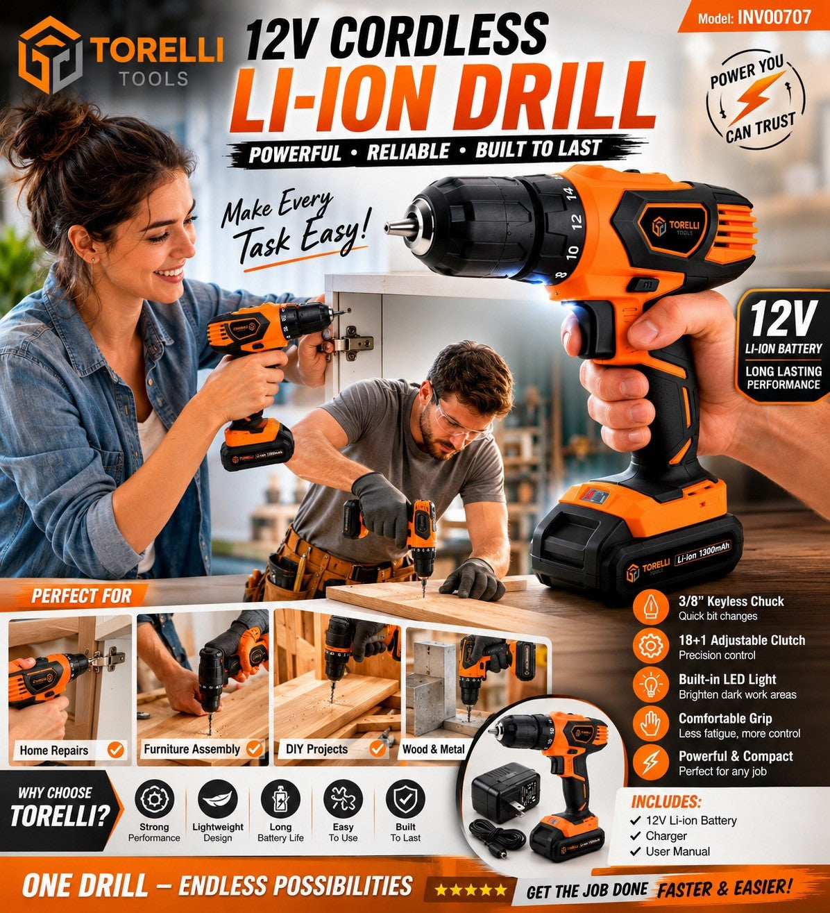 TORELLI 12V Cordless Drill Driver Kit $44 – New - Lumi and Leo