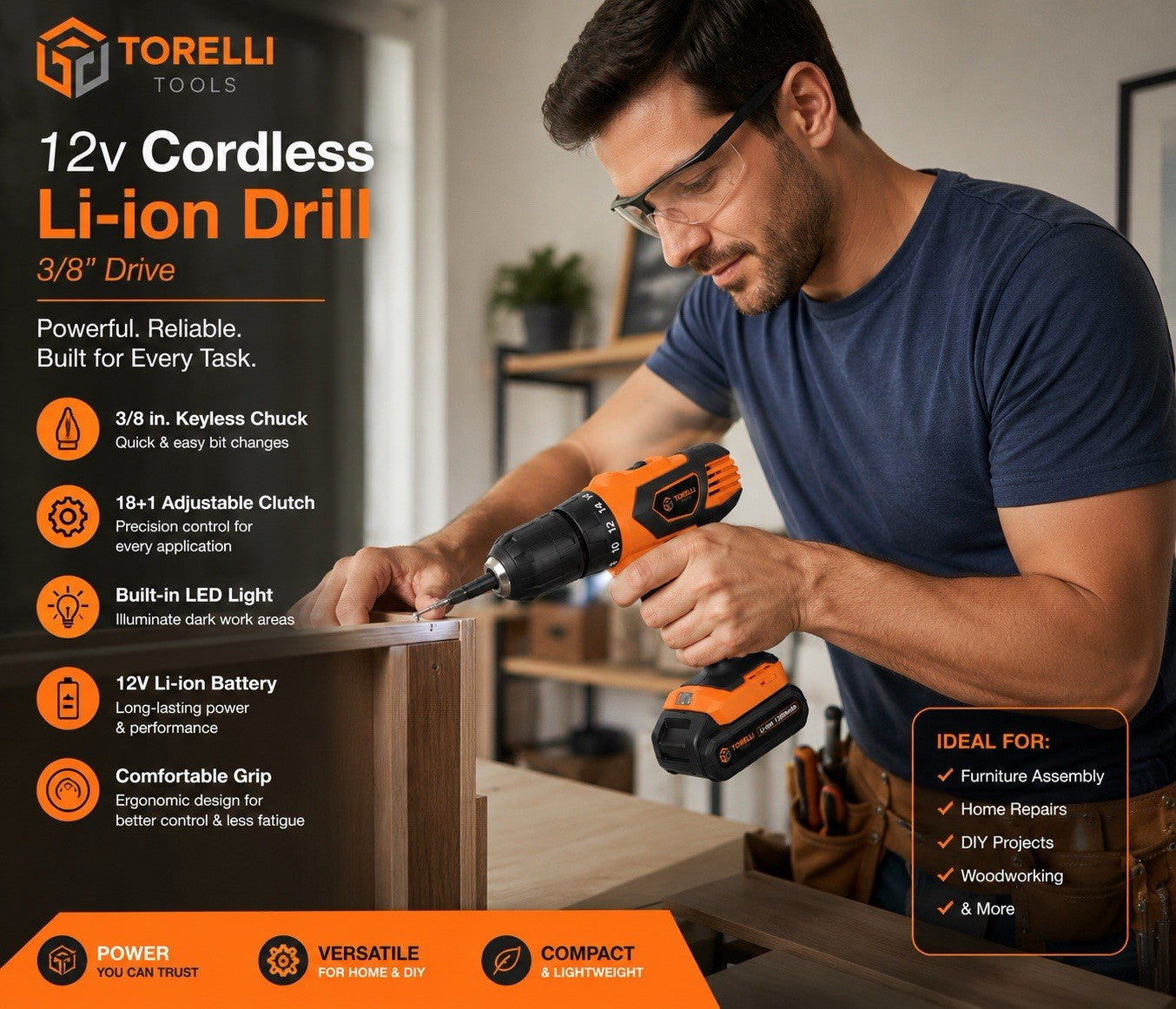 TORELLI 12V Cordless Drill Driver Kit
