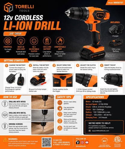 TORELLI 12V Cordless Drill Driver Kit $44 – New - Lumi and Leo