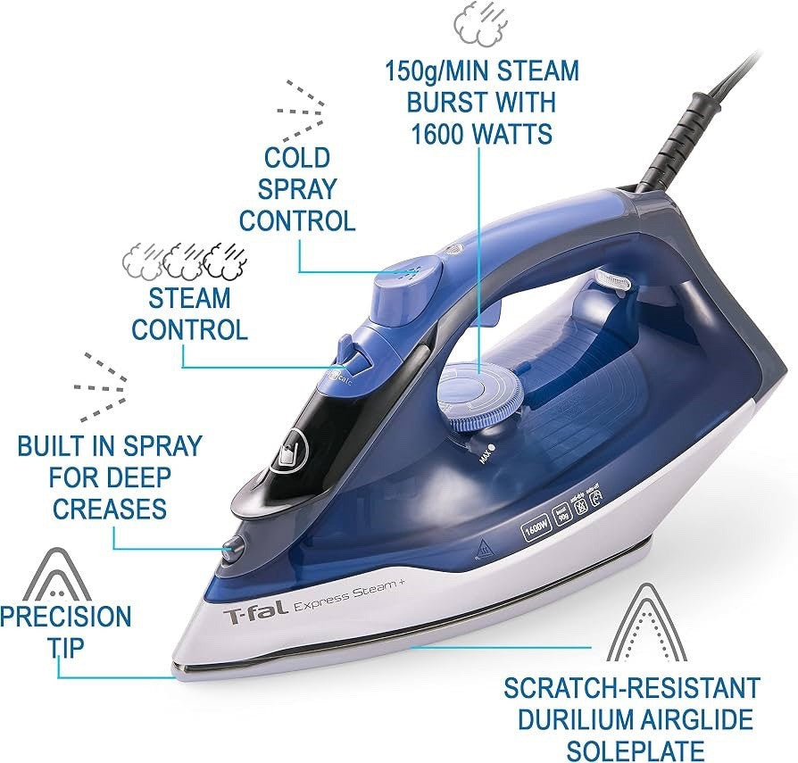 Tefal Express Steam, Steam Iron, 190 g/min Steam Boost, 45 g/min Continuous - Lumi and Leo