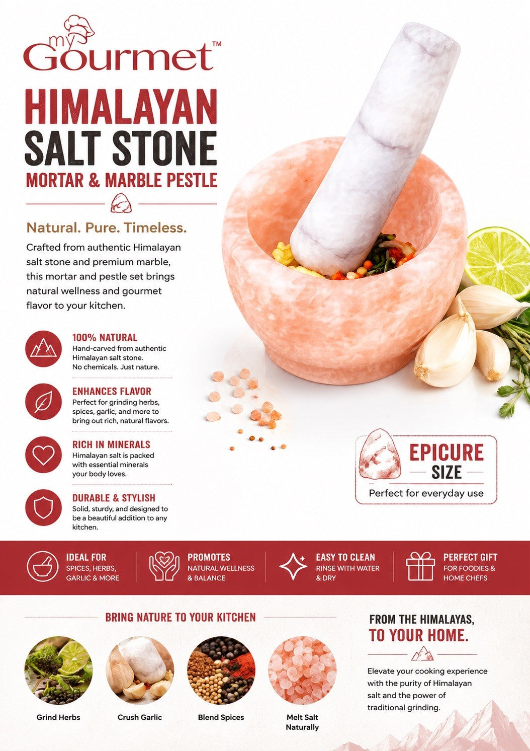 Title: MyGourmet Himalayan Salt Mortar & Marble Pestle Set - Lumi and Leo