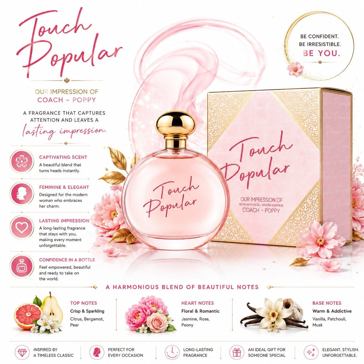 Touch Popular Eau de Parfum 100ml 3.4 fl oz for Women New in Box - Lumi and Leo