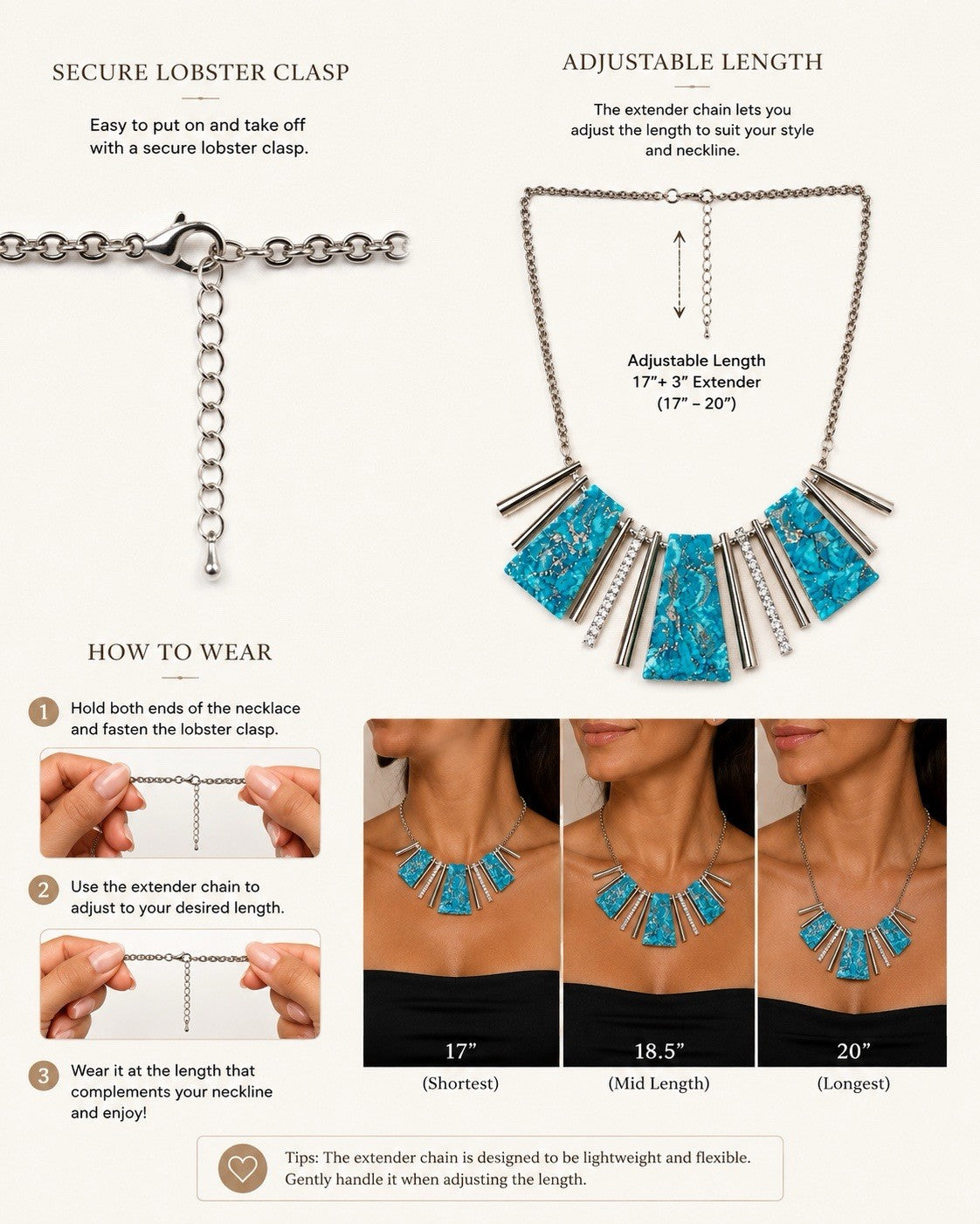 Turquoise Necklace Earrings Set Silver Tone Statement Jewelry - Lumi and Leo