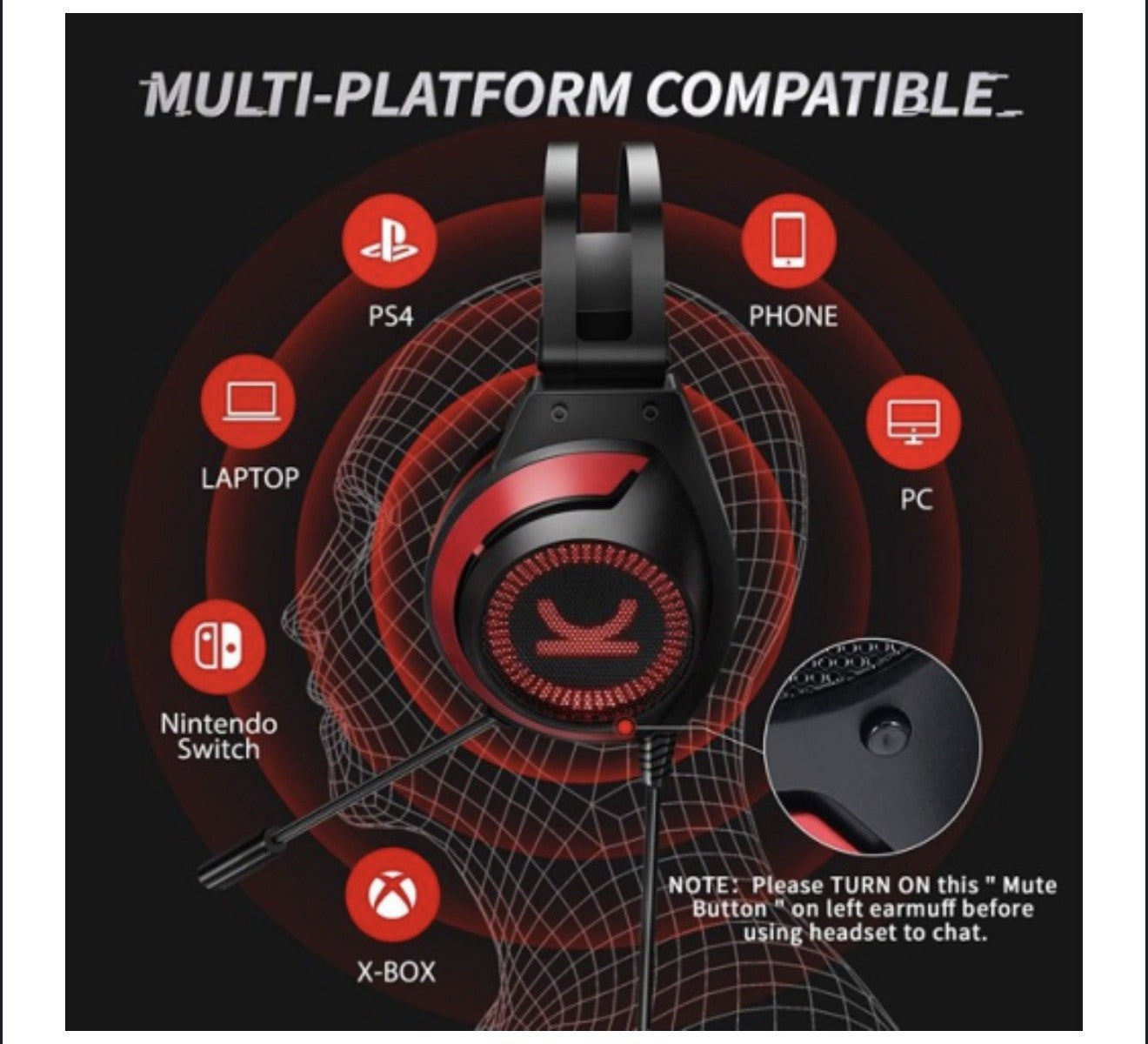 VANKYO CM7000 Commander Gaming Headset 7.1 USB RGB Mic PC PS5 PS4 Xbox