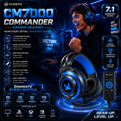 VANKYO CM7000 Commander Gaming Headset 7.1 USB RGB Mic PC PS5 PS4 Xbox - Lumi and Leo