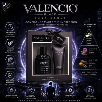 Valencio Black Men's Perfume Gift Set Eau de Parfum & After Shave - Lumi and Leo