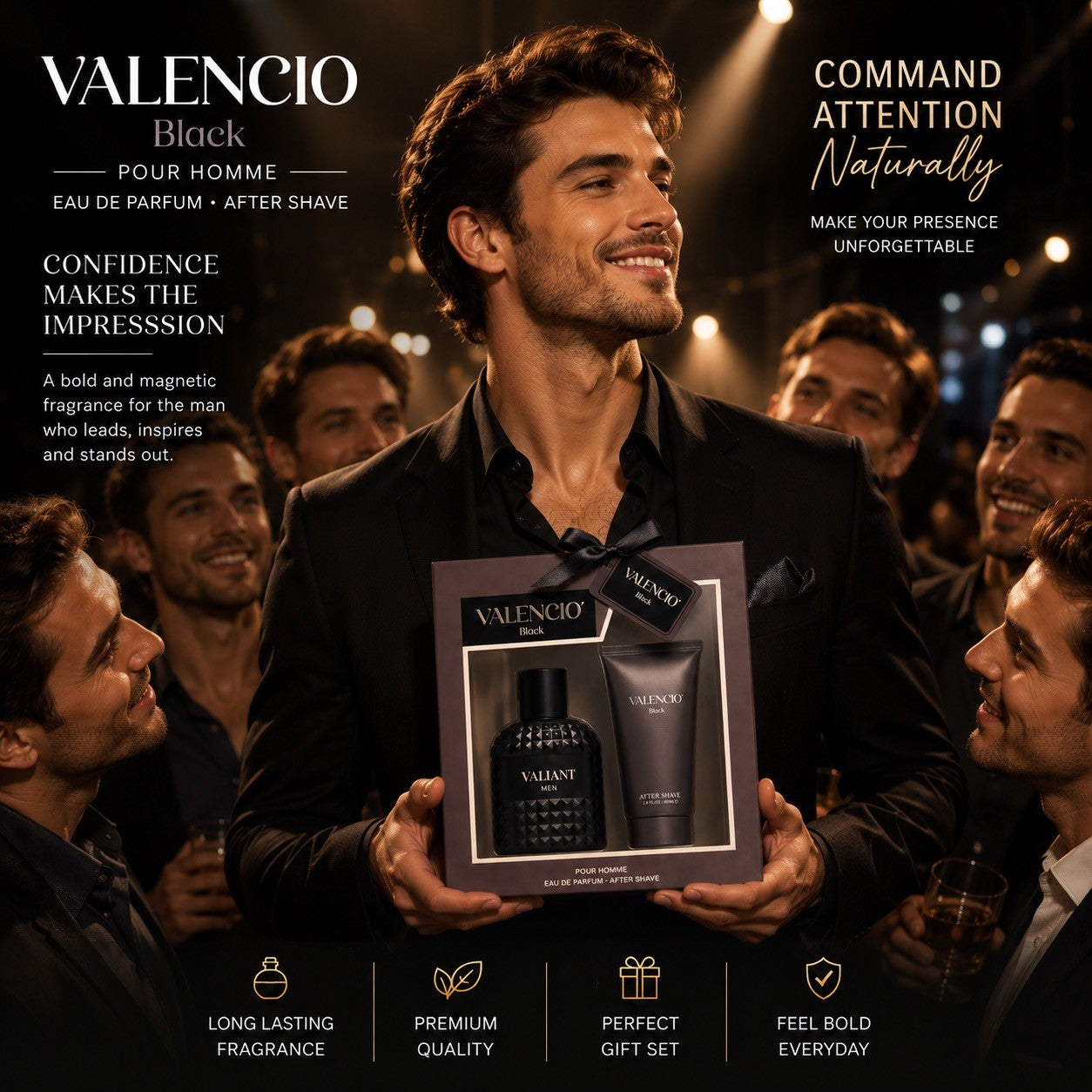 Valencio Black Men's Perfume Gift Set Eau de Parfum & After Shave